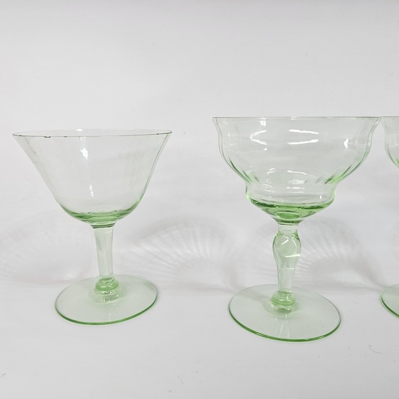 X4 Vtg Uranium Glass Coupe Cocktail Depression Era Vaseline Glow Martini Bar
